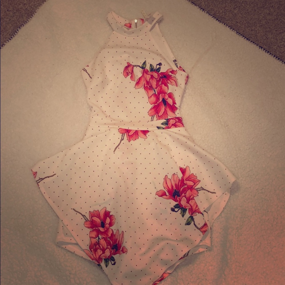 White floral ruffle romper